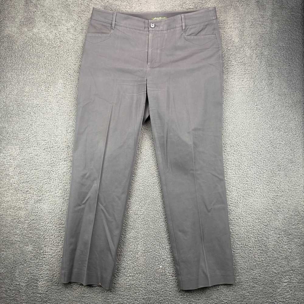 Eddie Bauer Blakely Fit Women Gray Flat Front Casual Pants Size 14 Short